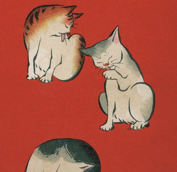 Kansan Naru Neko - Quiet Cats | Vintage Japanese Woodblock Print