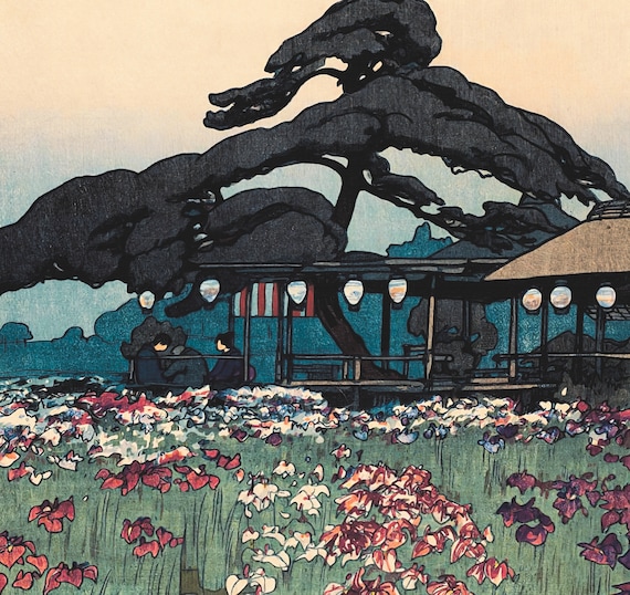吉田博作「堀切の菖蒲園」｜日本のヴィンテージ木版画 - Etsy 日本