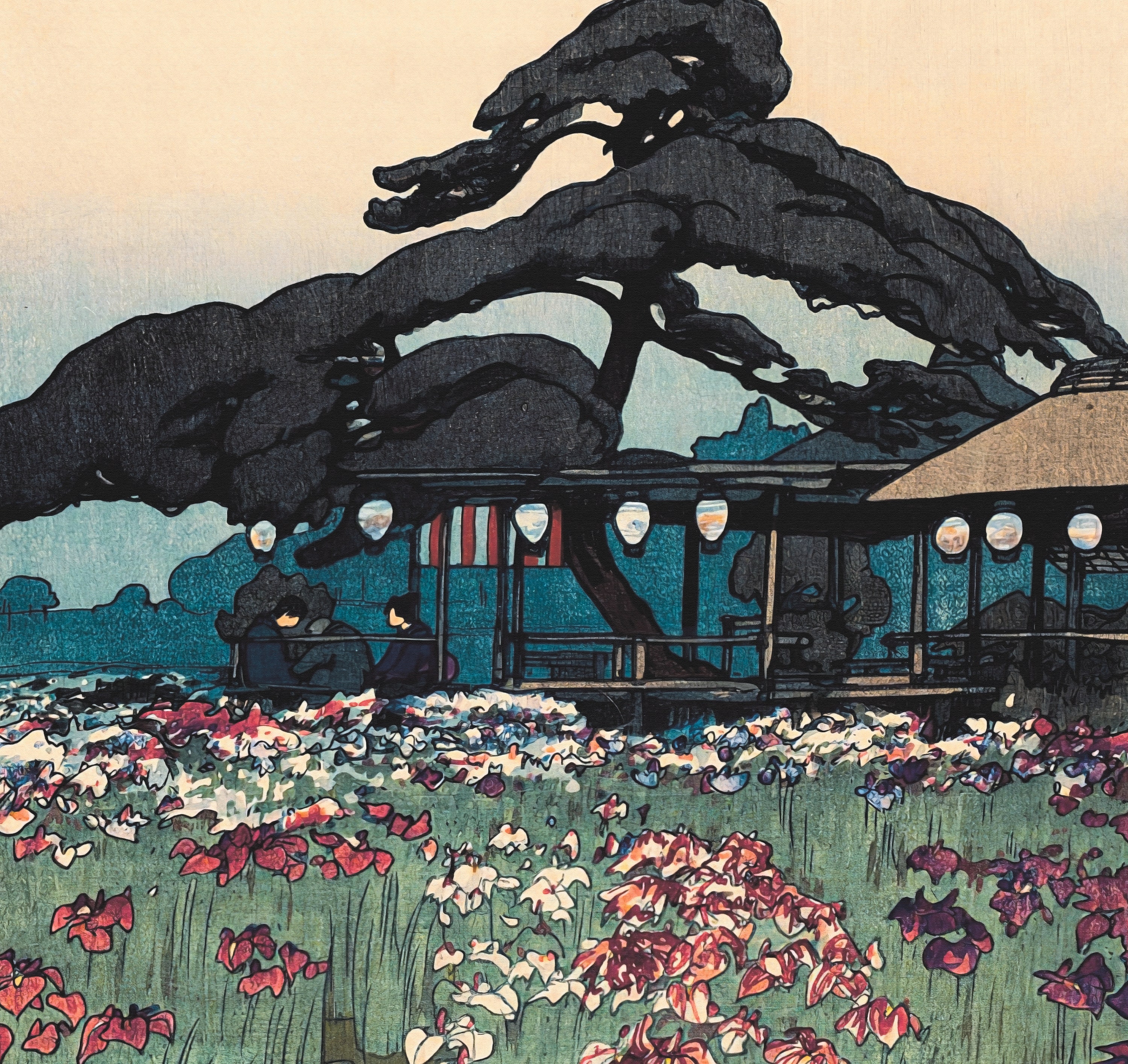 吉田博作「堀切の菖蒲園」｜日本のヴィンテージ木版画 - Etsy 日本