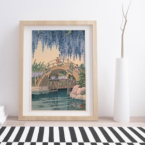 Wisteria at Kameido by Kawase Hasui | Vintage Japanese Woodblock Print