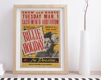 Billie Holiday Concert Poster: Vintage Music Print