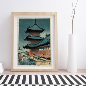 Rain in Kiyomizu Temple by Takeji Asano | Vintage Japanese Woodblock Poster Print