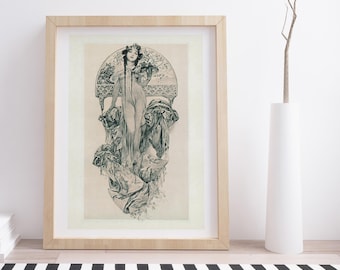 Decoratieve tekening van Alphonse Mucha | Vintage illustratie