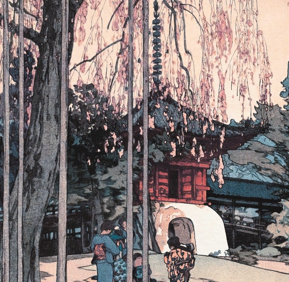 版画 桜 日本画 吉田博作 川越の桜 日本のヴィンテージ木版画 - 日本