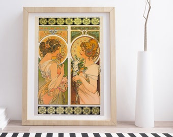 Primrose and Feather by Alphonse Mucha | Vintage Art Nouveau Print