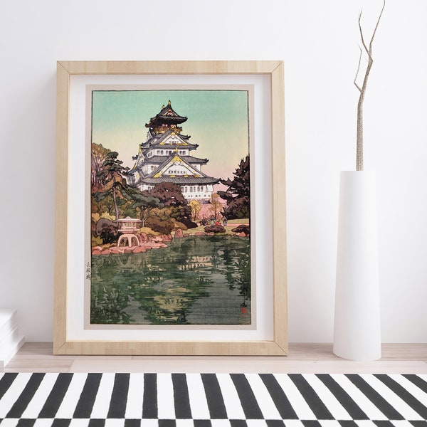 Schloss Osaka von Hiroshi Yoshida | Vintage Japanischer Holzschnitt