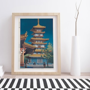 Twilight in Yakushiji Temple by Takeji Asano | Vintage Japanese Woodblock Poster Print