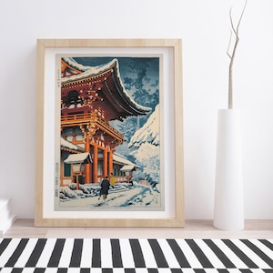 Snow in Kamigamo Shrine by Takeji Asano | Vintage Japanese Woodblock Poster Print