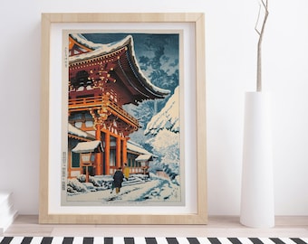 Snow in Kamigamo Shrine by Takeji Asano | Vintage Japanese Woodblock Poster Print