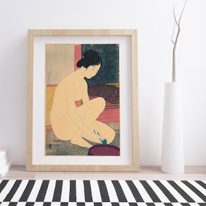 Woman Bathing by Goyo Hashiguchi | Vintage Japanese Woodblock Print