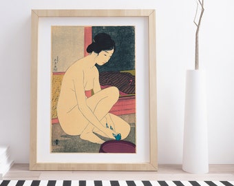 Woman Bathing by Goyo Hashiguchi | Vintage Japanese Woodblock Print