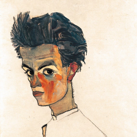 Self-Portrait with Striped Shirt - Egon Schiele | Art