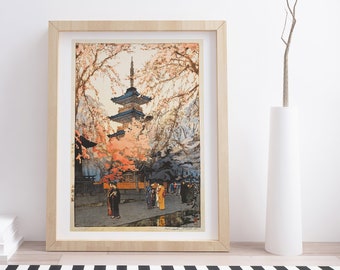 Glimpse of Ueno Park by Hiroshi Yoshida | Vintage Japanese Woodblock Print