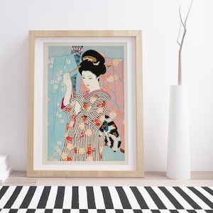 Kimono à manches courtes | Gravure sur bois japonaise vintage