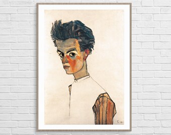 Self-portrait With Striped Shirt by Egon Schiele | Vintage