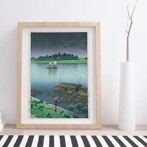 Early Summer Rain, Arakawa by Kawase Hasui | Vintage Japanese Woodblock Print