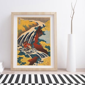 Yoshitsune Falls by Hokusai | Vintage Japanese Woodblock Print