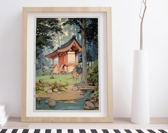 Temple in the Woods by Hiroshi Yoshida | Vintage Japanese Woodblock Print