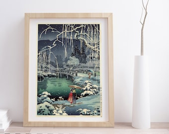 土屋幸一作「竹屋渡し」、木版画、ジクレー、版画、文化芸術、風景画