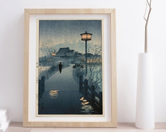 Rainy Evening at Shinobazu Pond, Tokyo by Kasamatsu Shirō | Vintage Japanese Woodblock Print