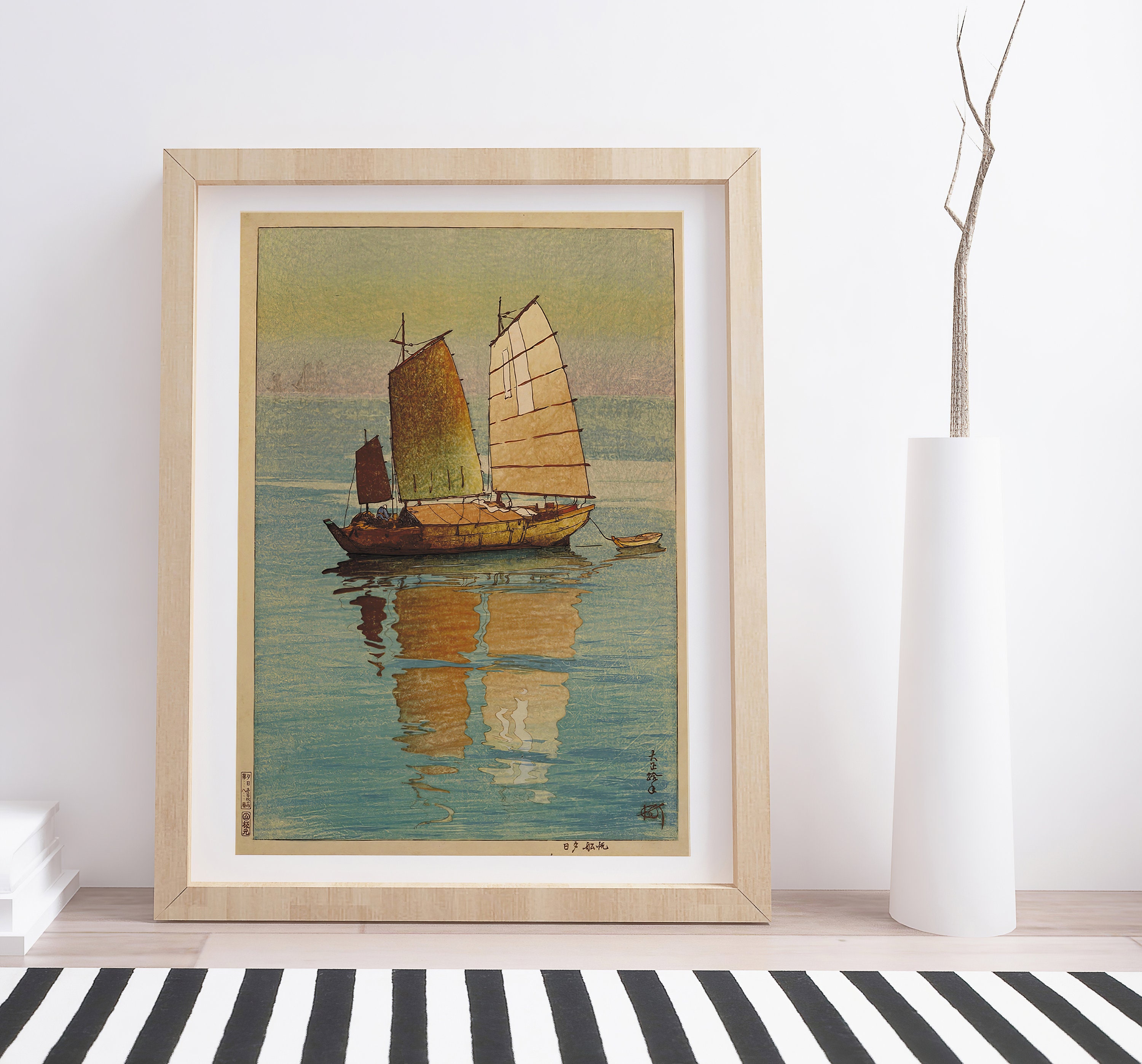 Sailing Boats, Evening Glow by Hiroshi Yoshida | Vintage Japanese Woodblock Print