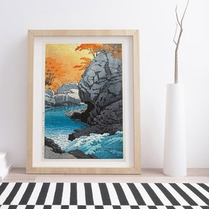 Tengu Rock at Shiobara by Kawase Hasui | Vintage Japanese Woodblock Print