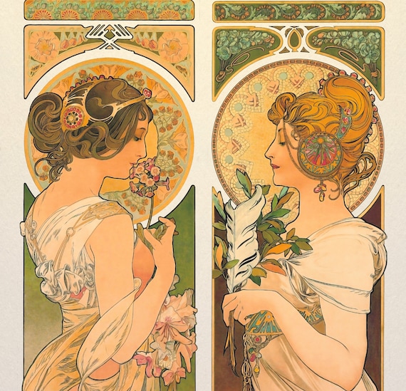 Primrose and Feather by Alphonse Mucha | Vintage Art Nouveau Print