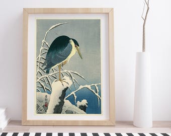 小原古邨による日本の版画「柿を食べるカラス」、木版画、ジクレー