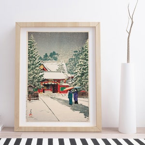 Snow at Hie Shrine by Kawase Hasui | Vintage Japanese Woodblock Print