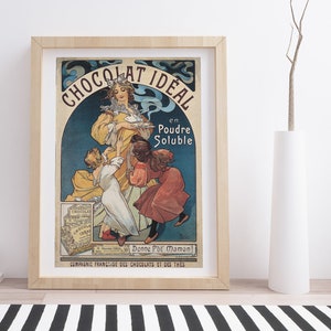 Chocolat Ideal von Alphonse Mucha, Vintage Schokoladenwerbung | Vintage Werbeplakat