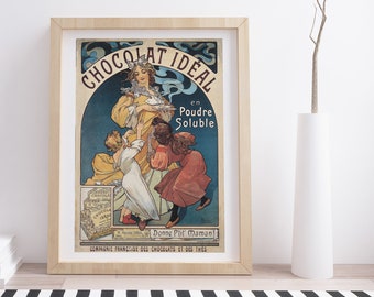 Chocolat Ideal by Alphonse Mucha, Vintage Chocolate Advertisement | Vintage Advertising Poster