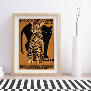Zoológico de Múnich - Leopardo de Ludwig Holwein / Cartel publicitario vintage