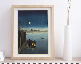 Yoru no Fukagawa Sanbashi by Koho Shoda  | Vintage Japanese Woodblock Print