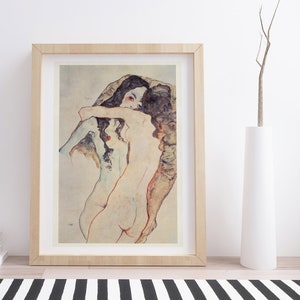 Zwei sich umarmende Frauen von Egon Schiele | Vintage Illustration