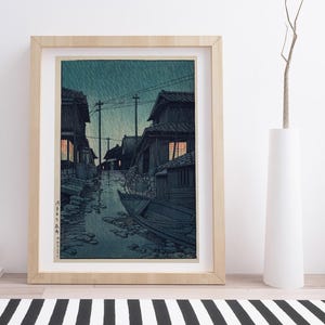 Evening Rain at Kawarako by Kawase Hasui | Vintage Japanese Woodblock Print