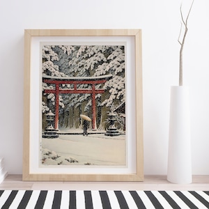Schnee am Schreineingang, Hakone von Kawase Hasui | Vintage Japanischer Holzschnitt