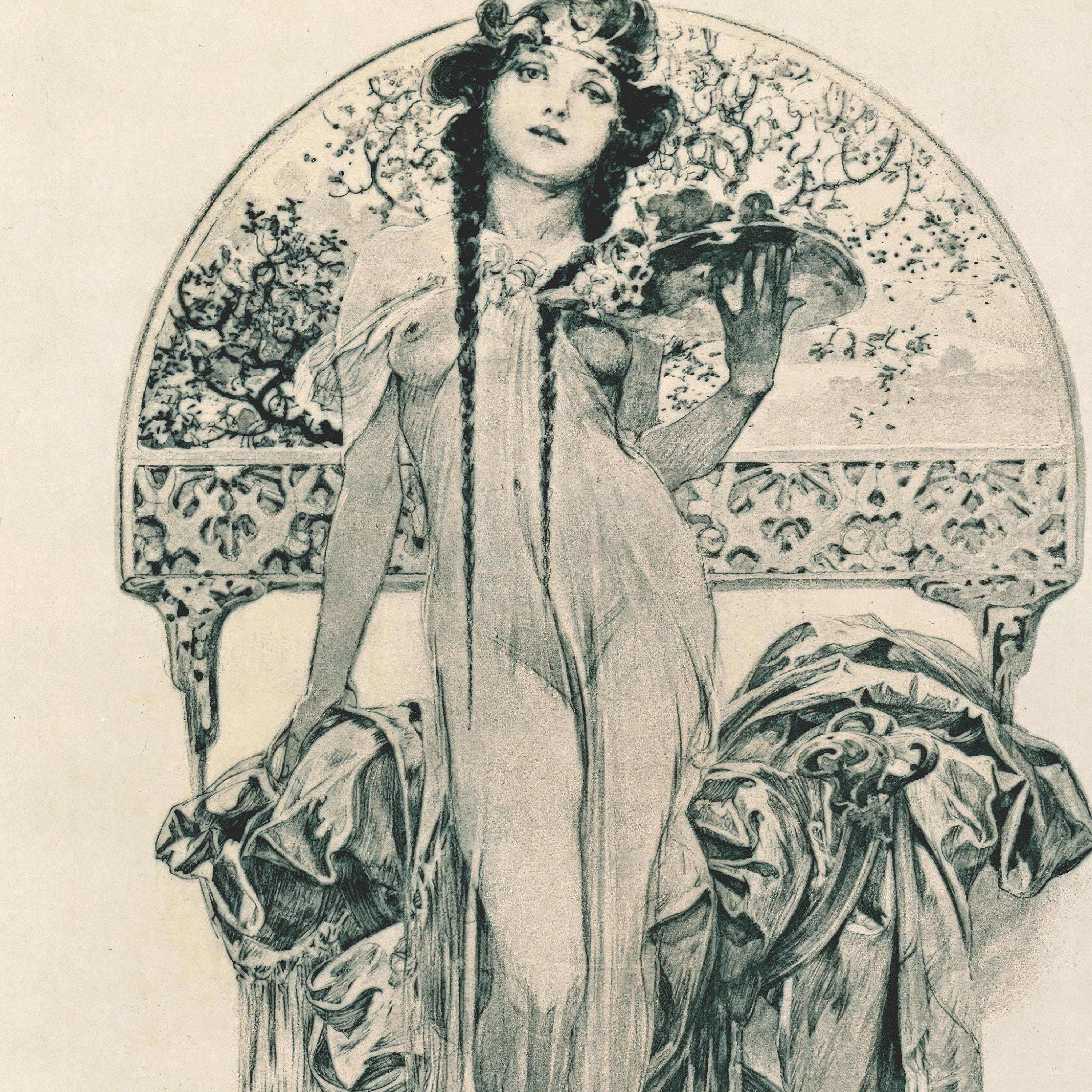 Decorative Drawing by Alphonse Mucha | Vintage Illustration