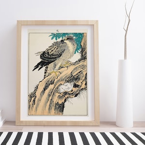 Inutarayo y Hawk de Imao Keinen / Grabado en madera japonés vintage