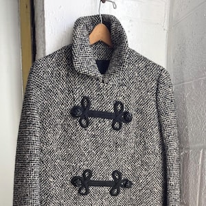 60s Vintage Black and White Tweed Coat M/L