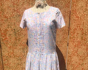 80s Pastel Floral Dress w Petticoat S/M