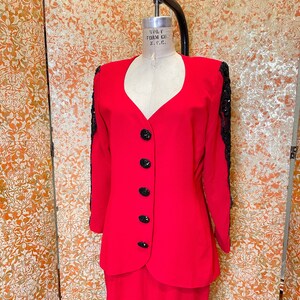 90s Lillie Rubin Red Suit M Black Peekaboo Lace - Etsy