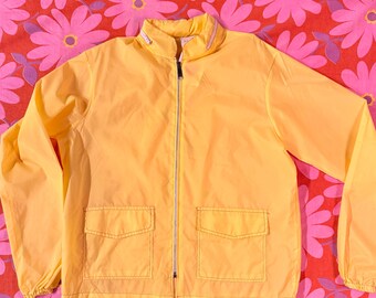 1970s Vintage Yellow  Nylon Windbreaker Jacket w Hood L