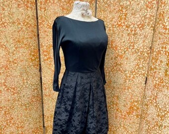 50s Vintage Black Cocktail Style Dress P Black Brocade Dress 28"w