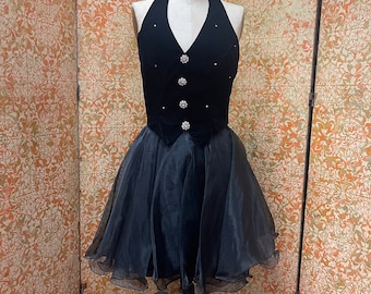 Hoco Dress Black Velvet S/M Vintage Halter Dress 1990s