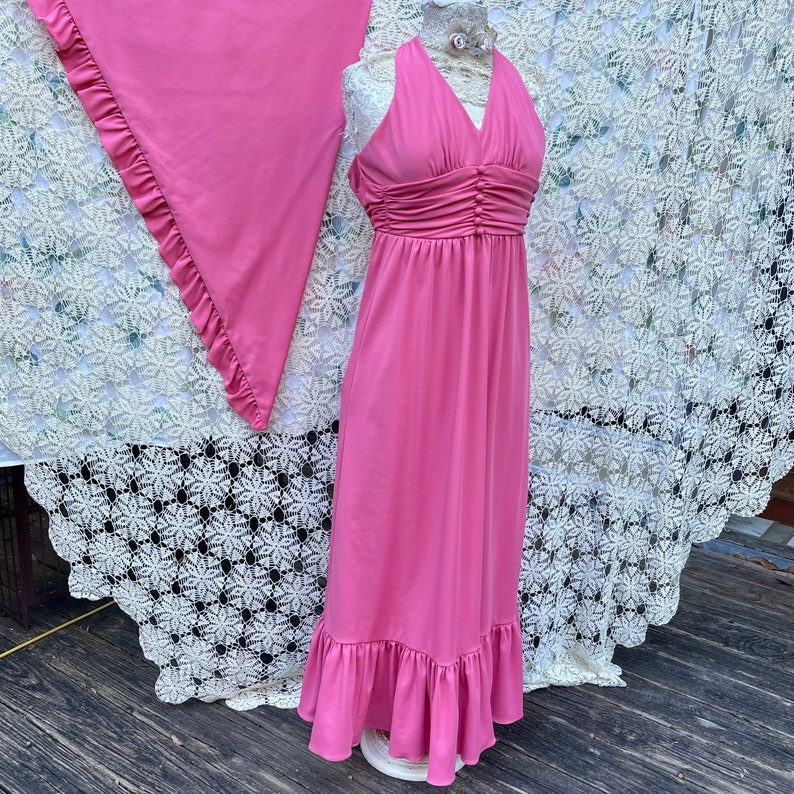 70s Pink Halter Dress W Shawl XXS Prom Party Dress 24w Etsy