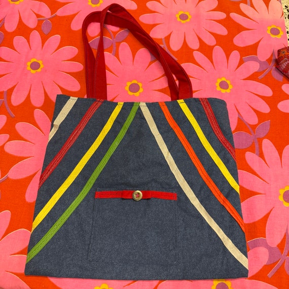 Vintage Blue Patchwork Tote Bag - image 7