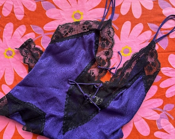 Purple Silk Teddy M High Cut 90s Victoria's Secret Gold Label