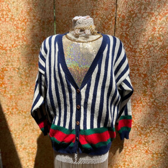 Shetland Cardigan 80s Striped Wool Sweater L Seyc… - image 2