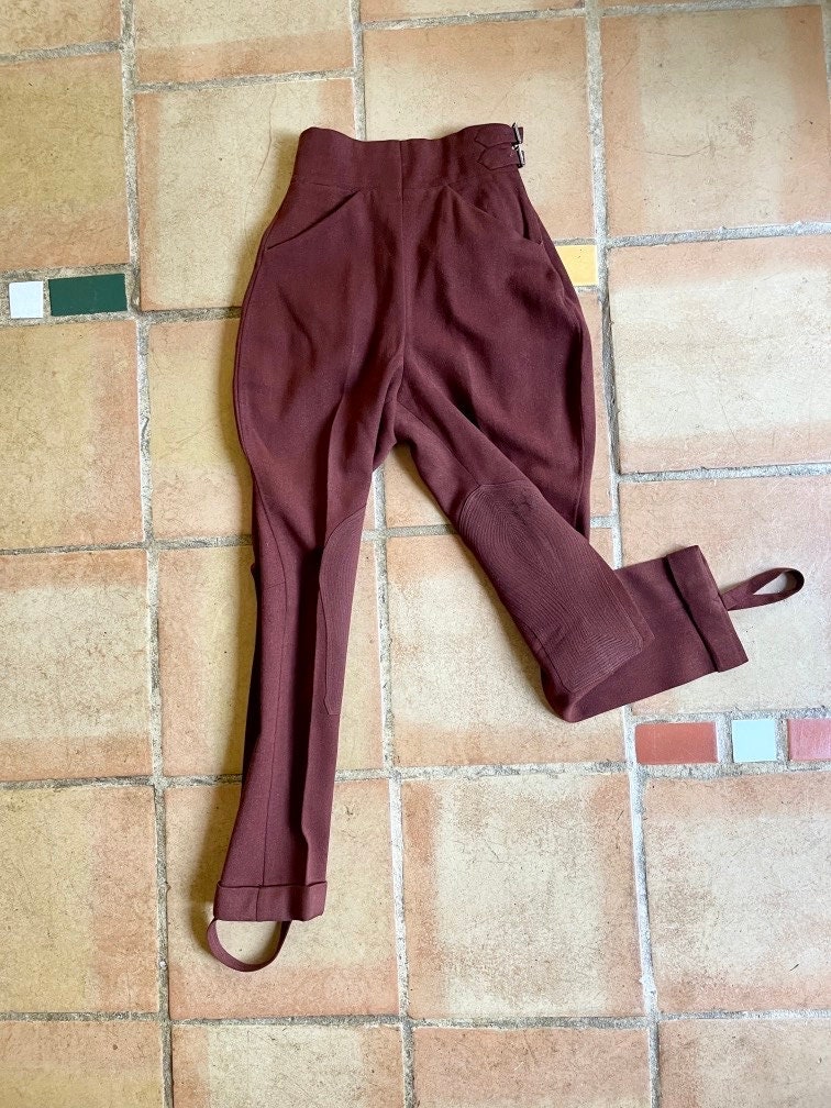 40s Vintage Rust Wool Stirrup Pants XS Riding Hunting Trousers
