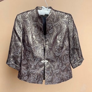 Vintage des années 90, brocart doré Twin Set S/M, veste cachemire métallique et haut court